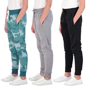 3 Pack:Girls Fleece Joggers Soft Athletic Track Warmup Casual Sweatpants Clothes Little Sports Pajama Kids Clothing Youth Children Sweats Big Teen Running Elastic Pants Basketball-Set 5, L (14)