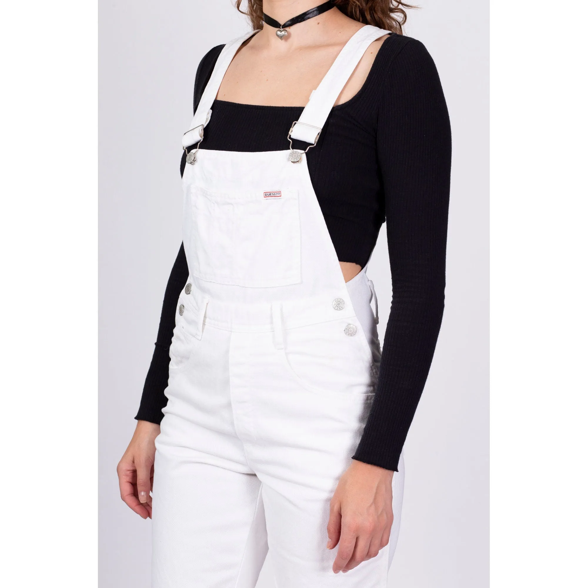 90s Guess White Denim Overall Shorts - Extra Small