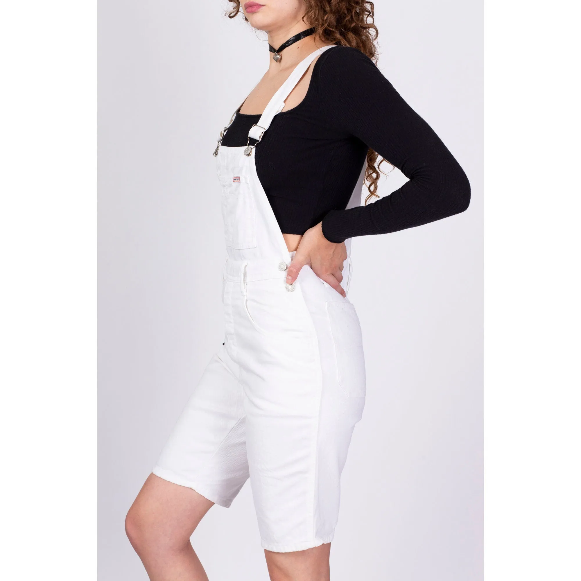 90s Guess White Denim Overall Shorts - Extra Small