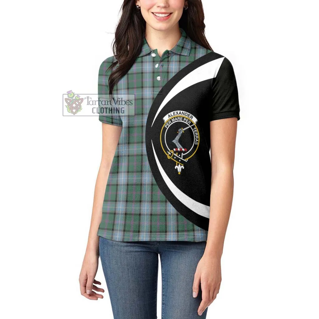 Alexander of Menstry Hunting Tartan Women's Polo Shirt with Family Crest Circle Style