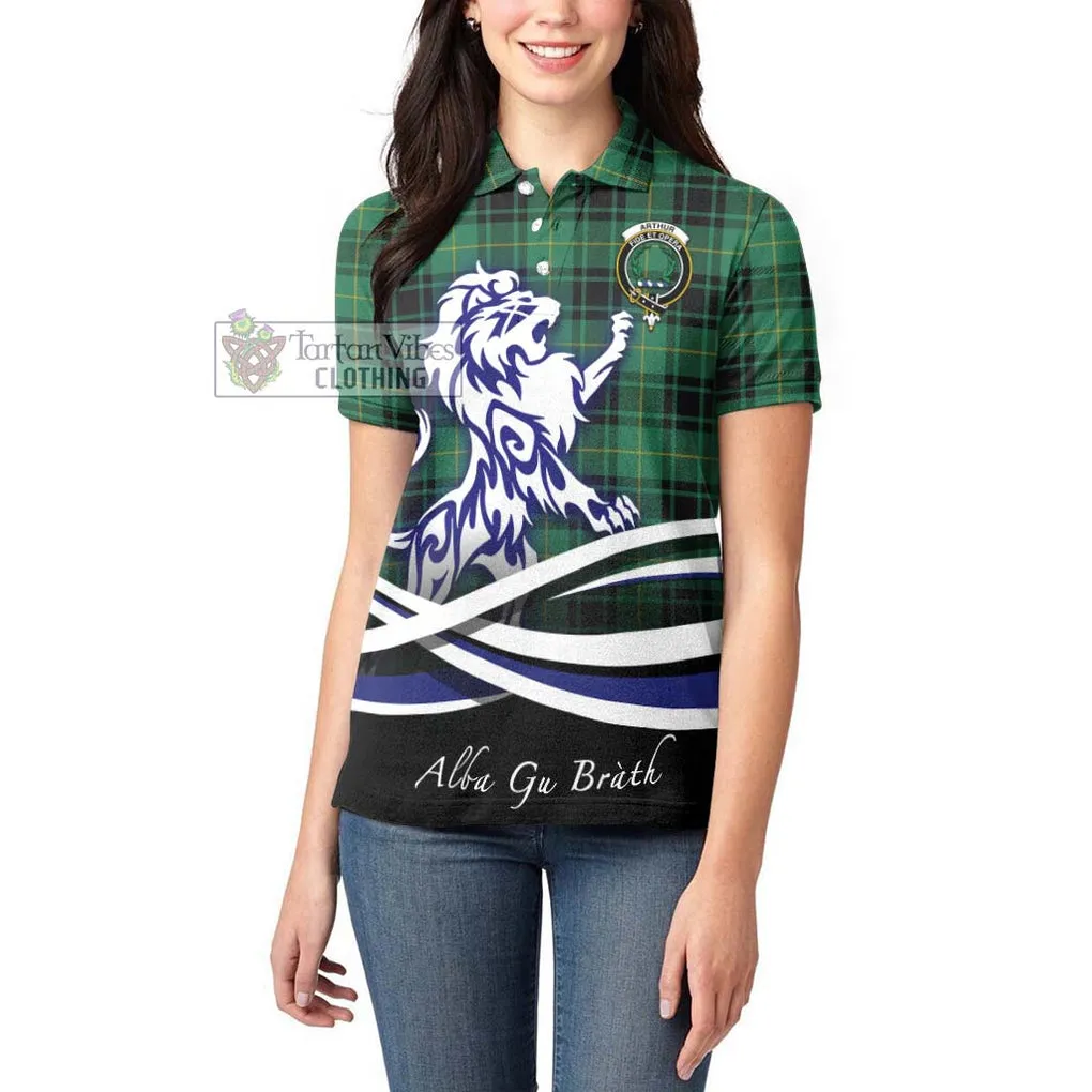 Arthur Ancient Tartan Women's Polo Shirt with Alba Gu Brath Regal Lion Emblem