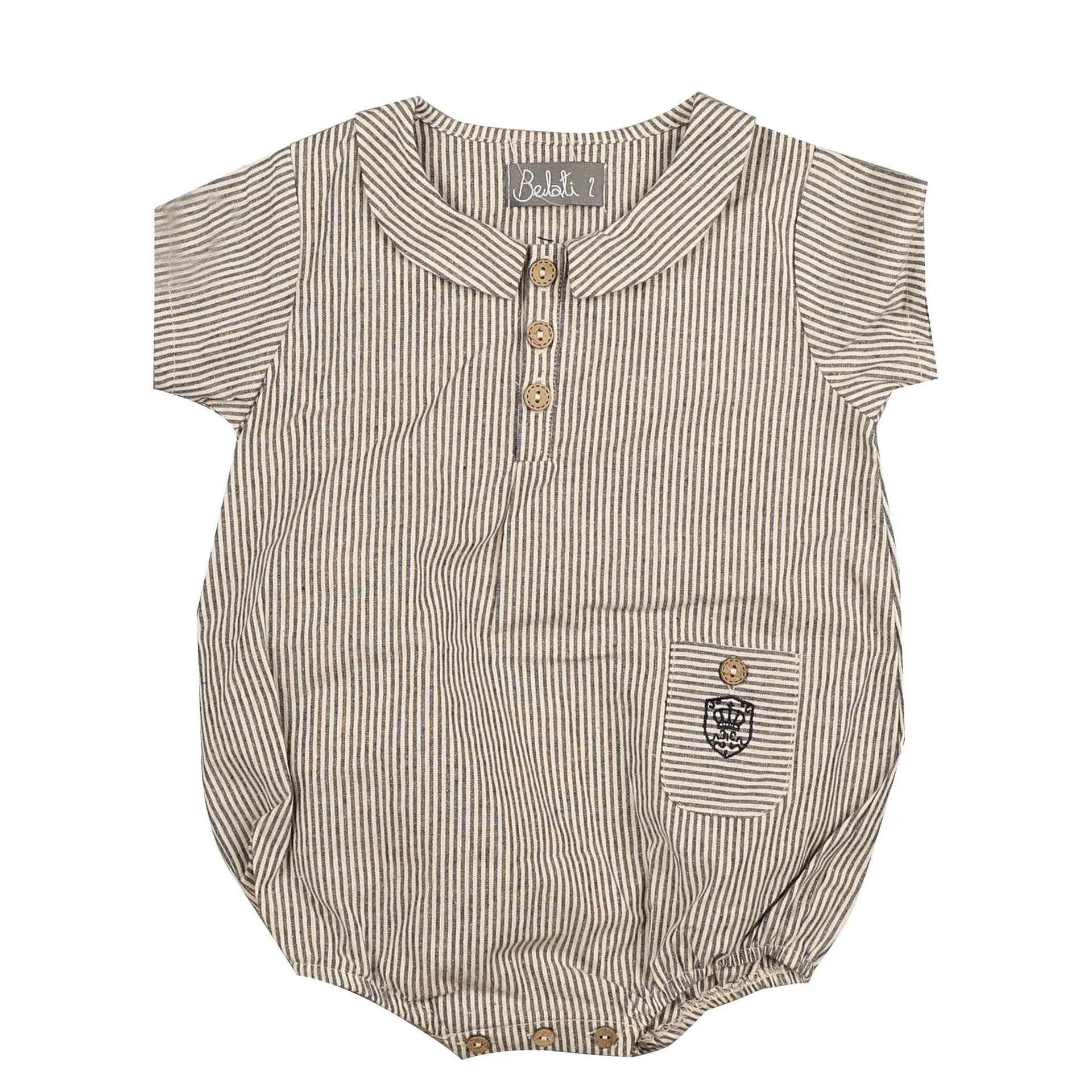 Belati Navy Half Buttoned Striped Shirt Baby Romper (BBB501)