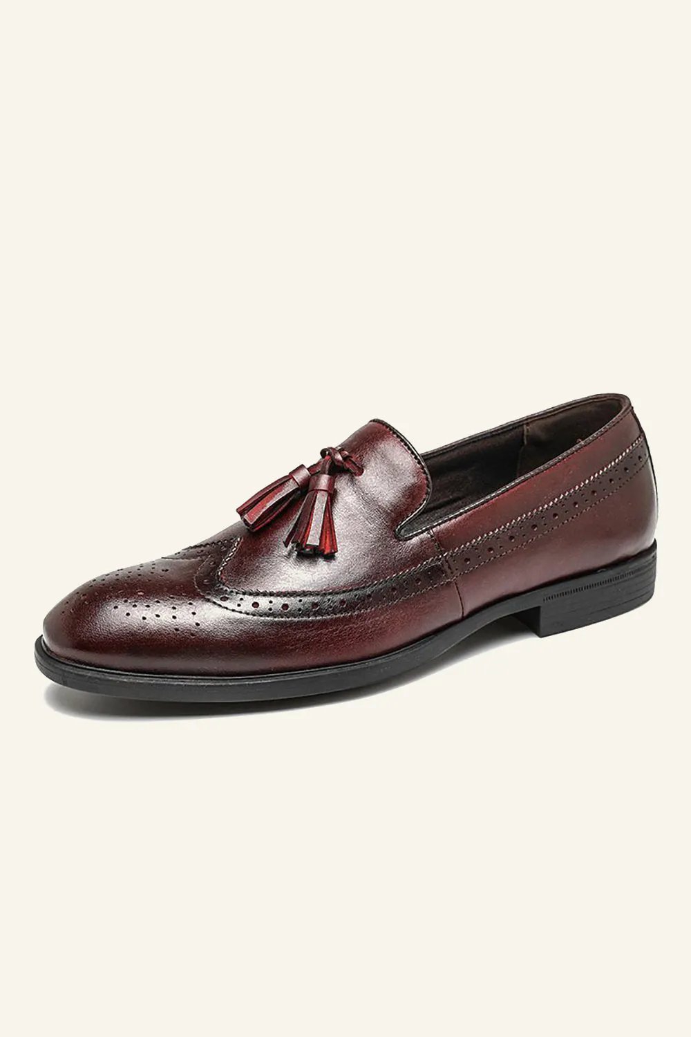 Brown PU Leather Slip On Men's Shoes With tassel