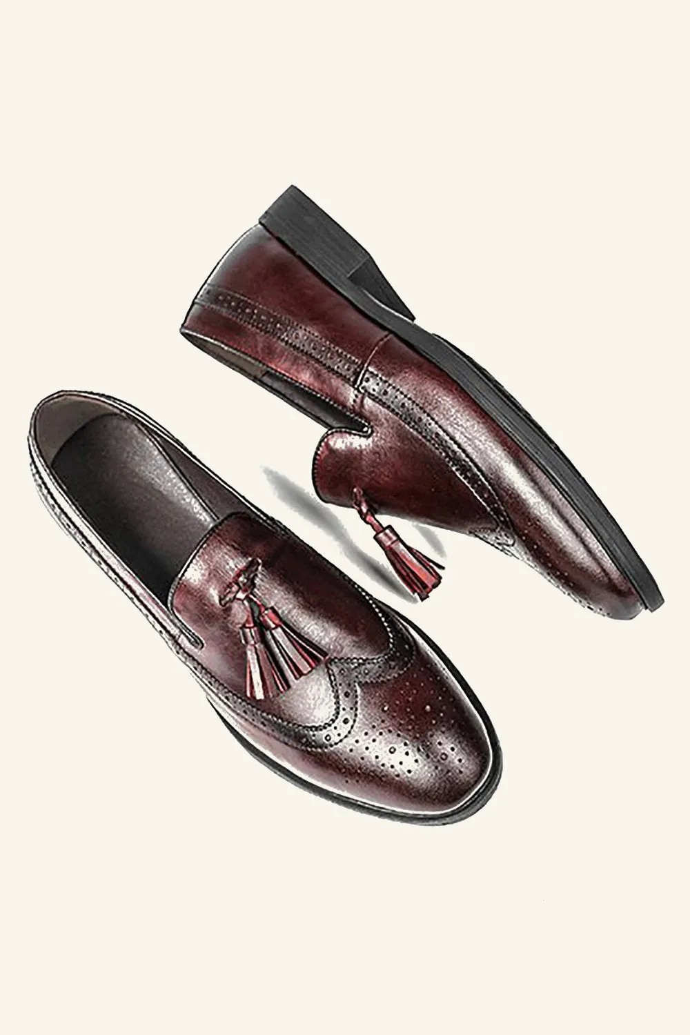 Brown PU Leather Slip On Men's Shoes With tassel