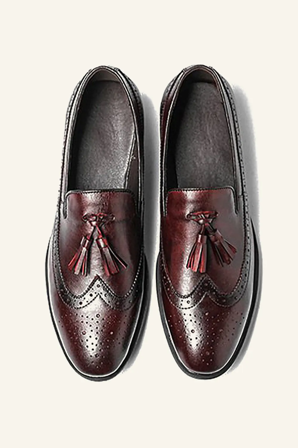 Brown PU Leather Slip On Men's Shoes With tassel