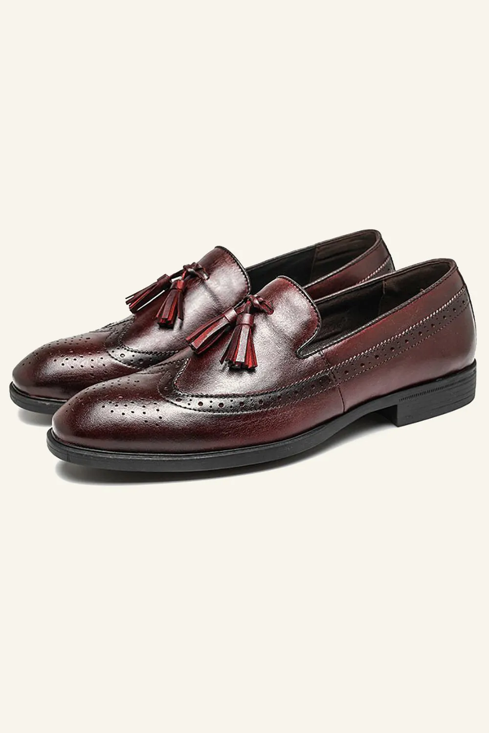Brown PU Leather Slip On Men's Shoes With tassel