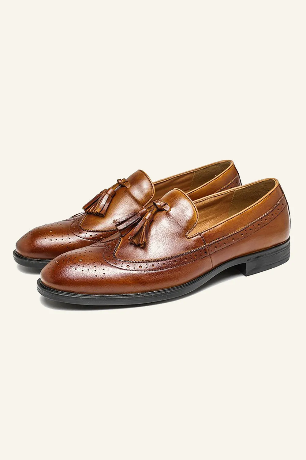 Brown PU Leather Slip On Men's Shoes With tassel