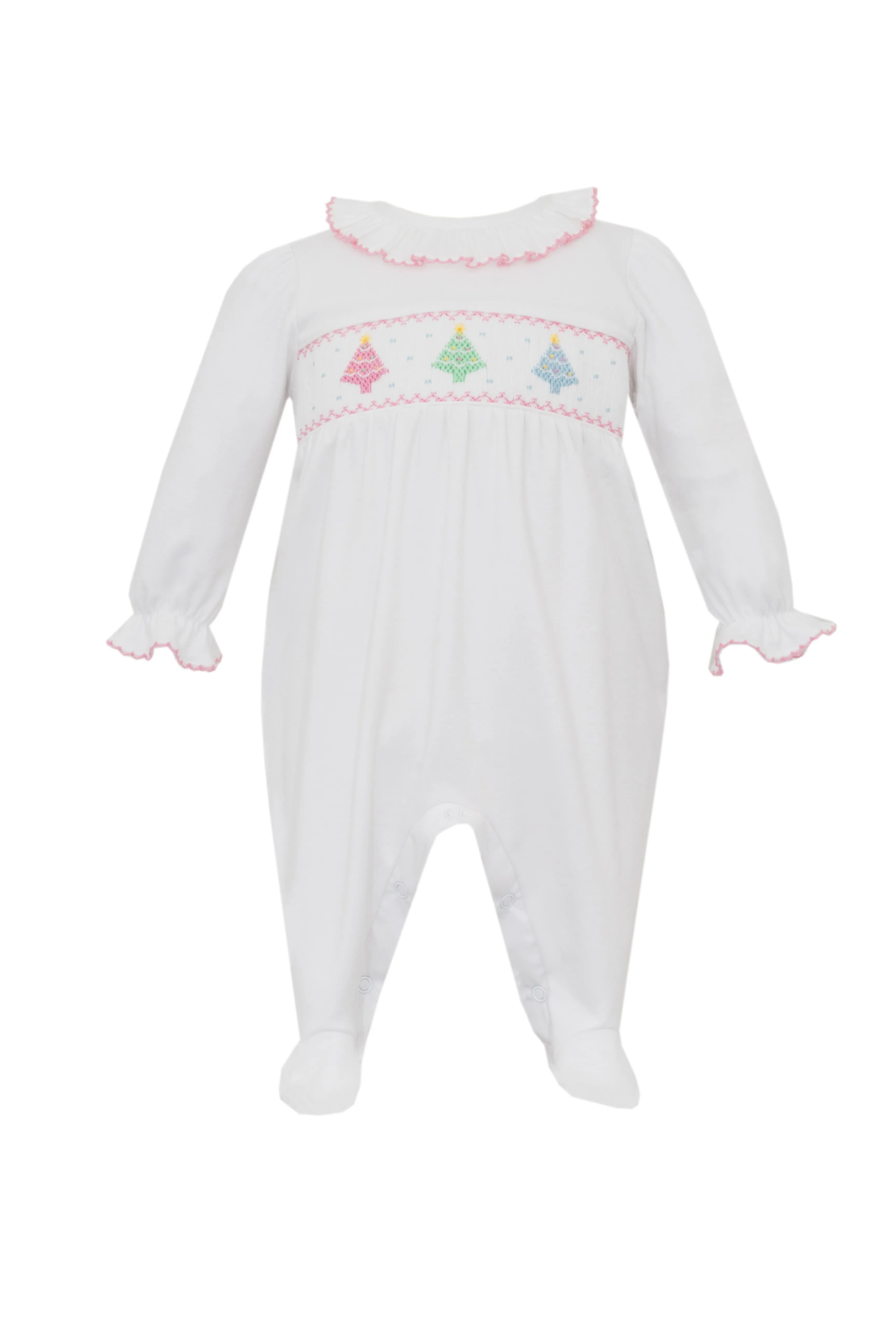 Christmas Trees Girl Long Romper white