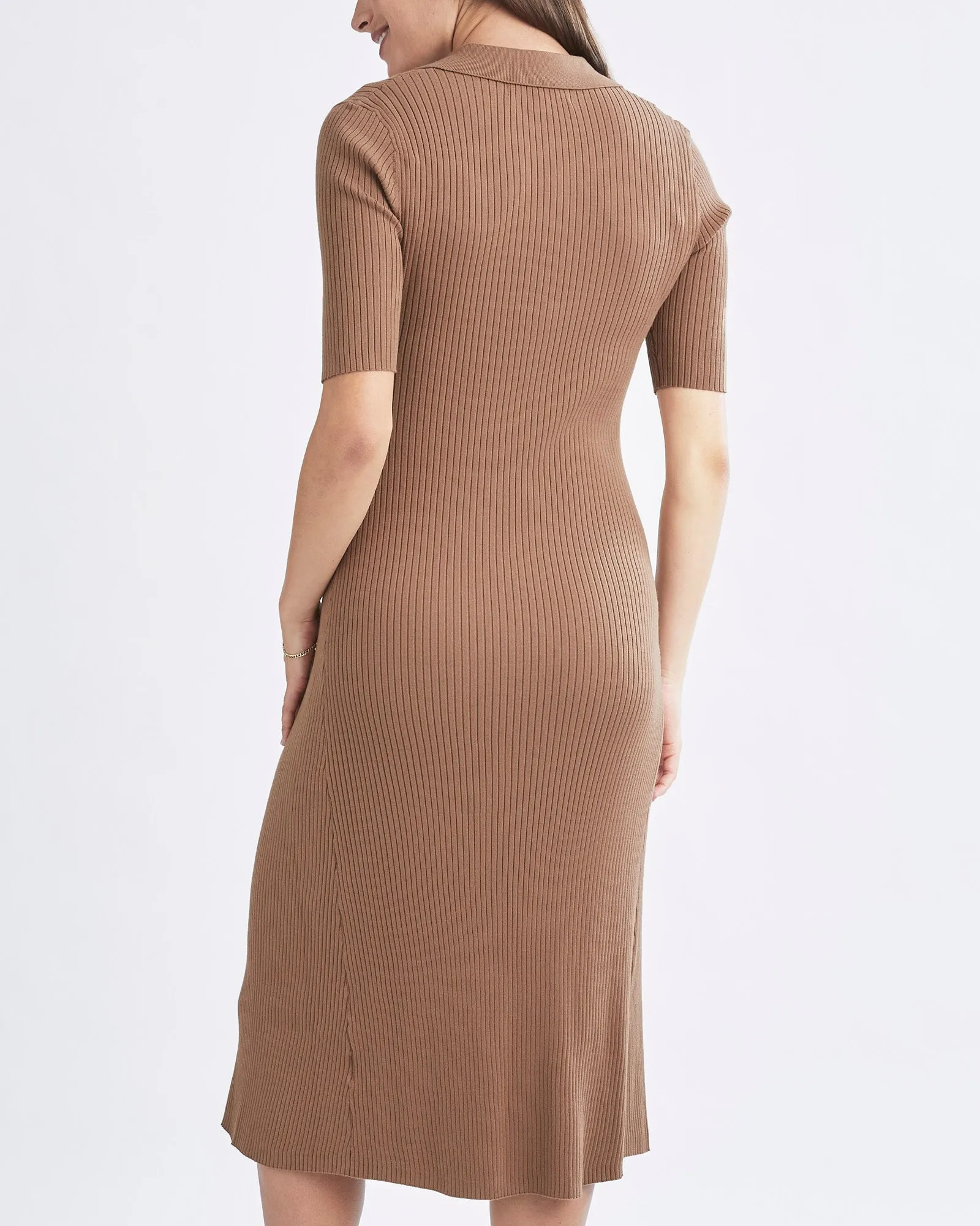 Eleanor Elegance Knit Maternity Midi Dress in Camel