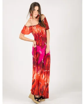 Floral print Off Shoulder maxi dress (Red)