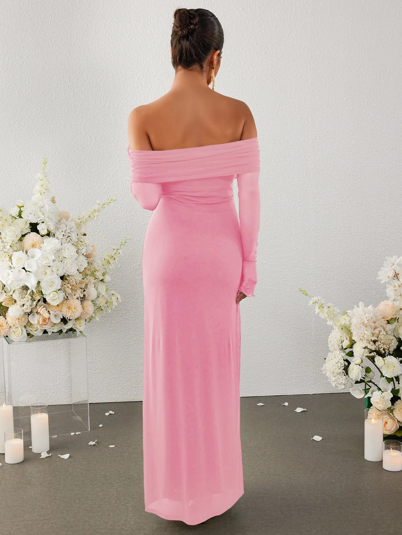 Flounce Sleeve Off Shoulder Mesh Bodycon Dress