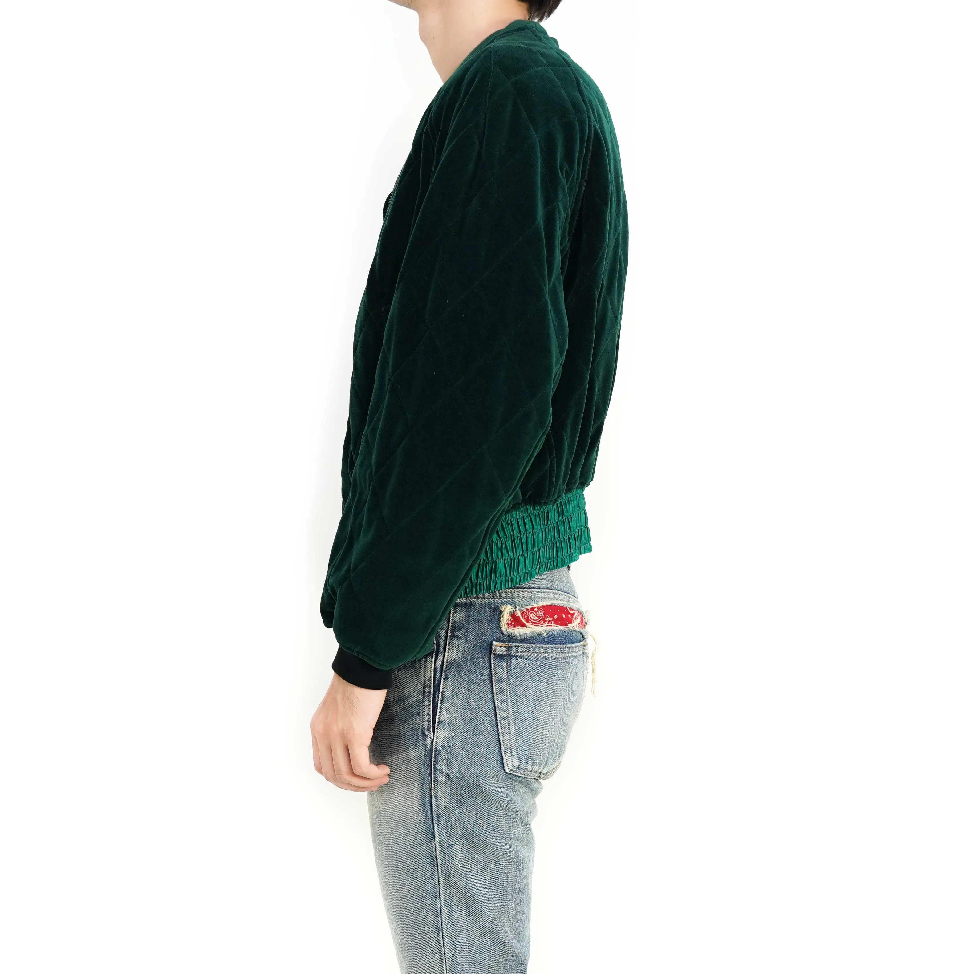 FW19 Green Quilted Velvet Bomber Jacket
