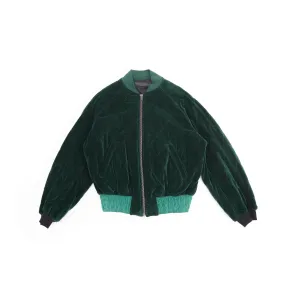 FW19 Green Quilted Velvet Bomber Jacket