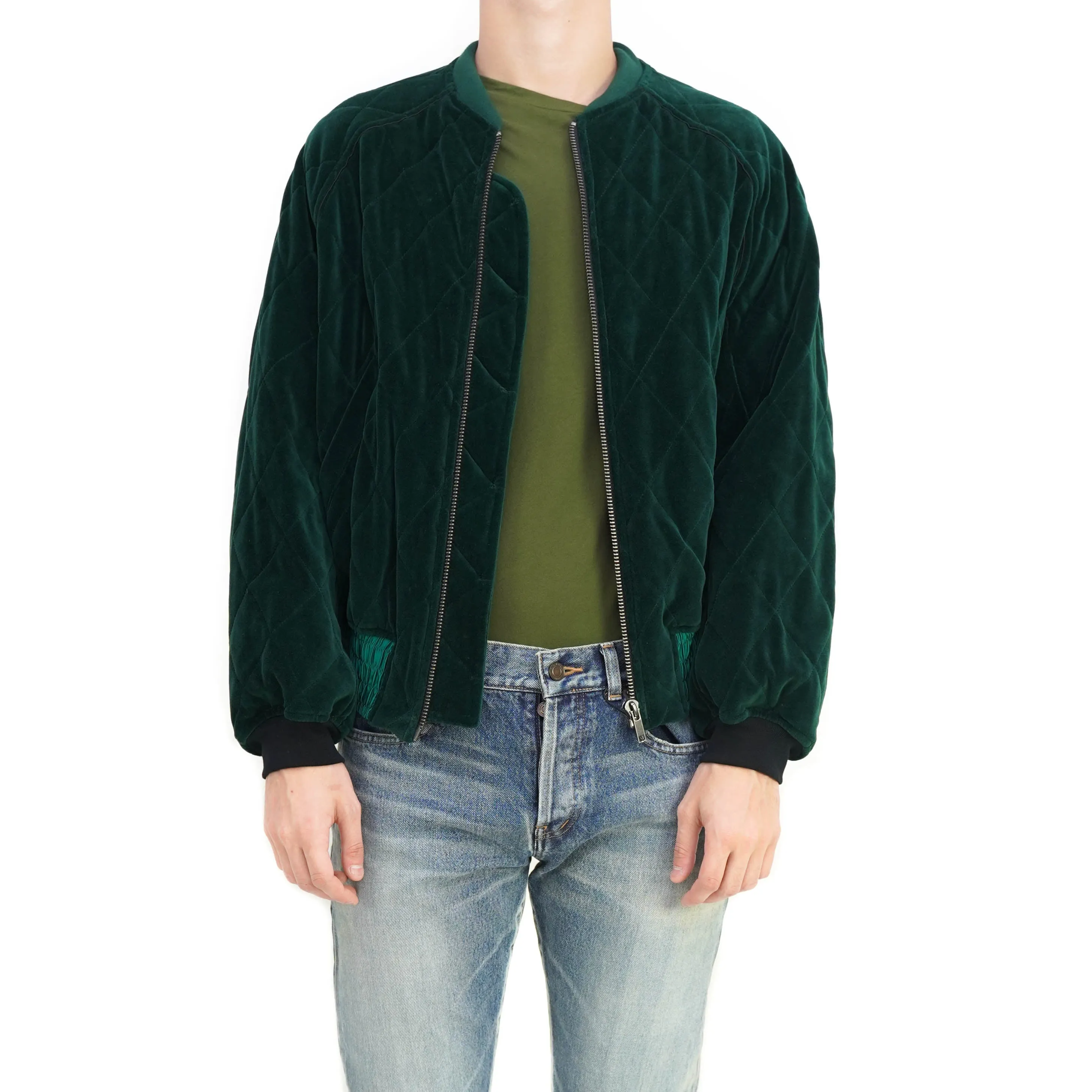 FW19 Green Quilted Velvet Bomber Jacket