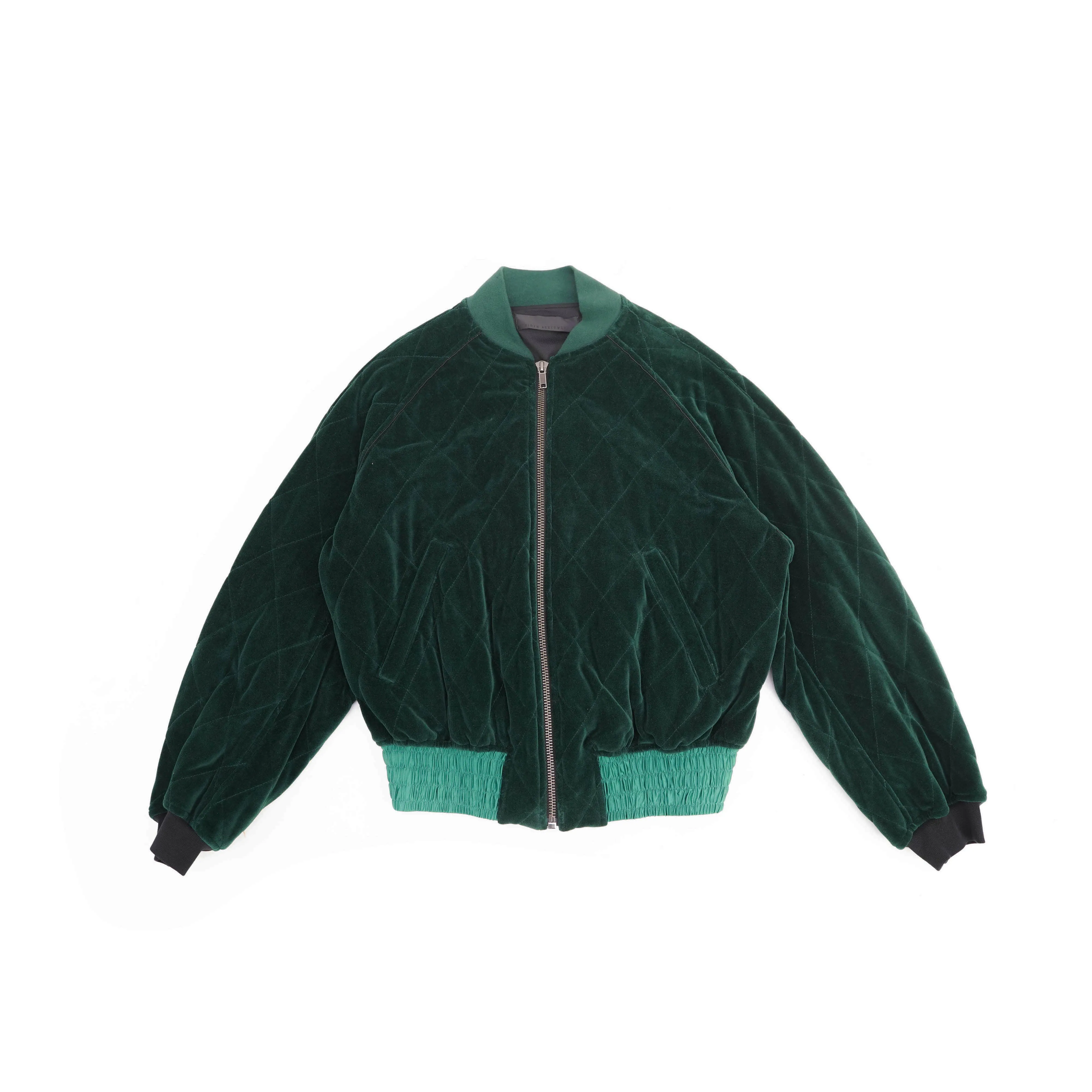 FW19 Green Quilted Velvet Bomber Jacket