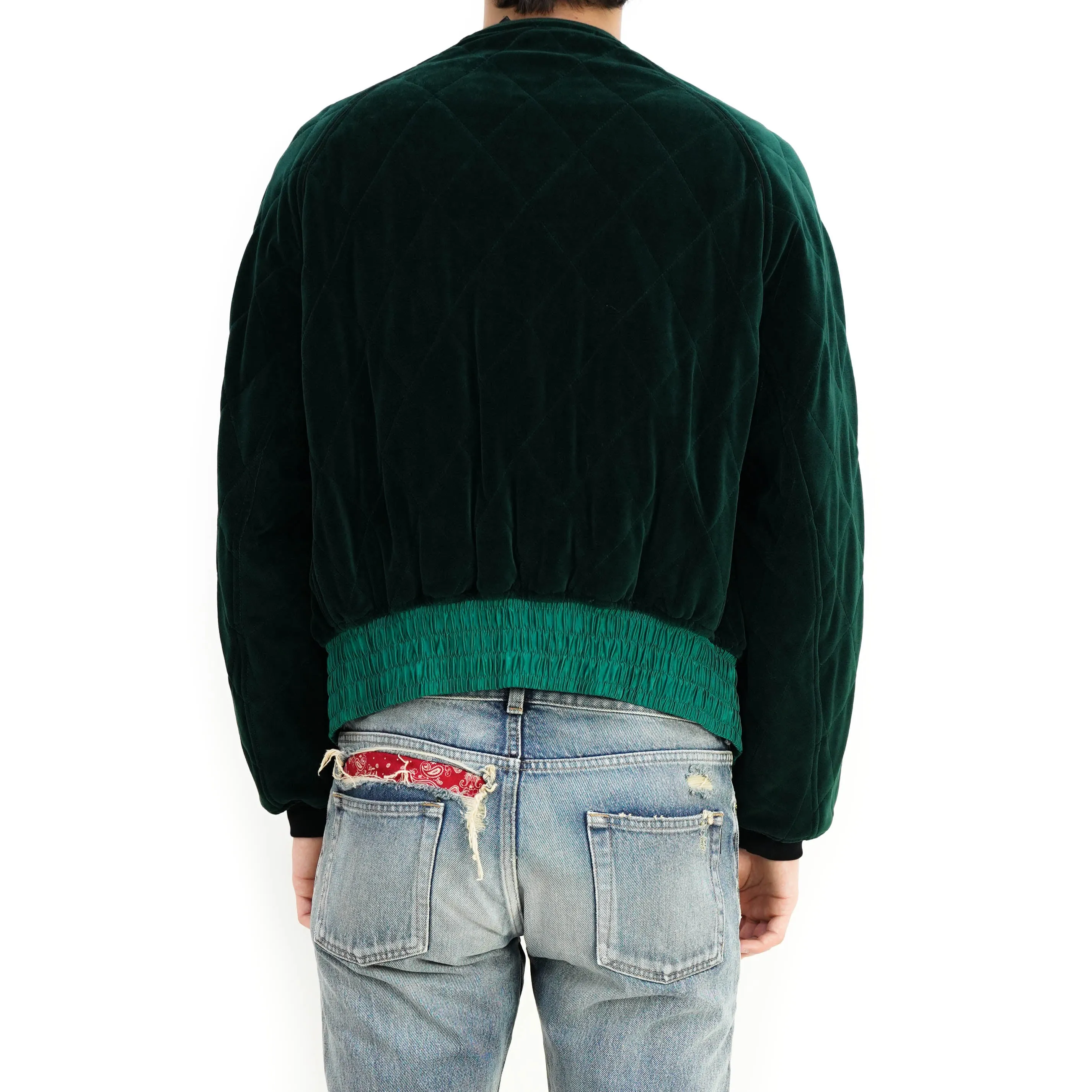 FW19 Green Quilted Velvet Bomber Jacket