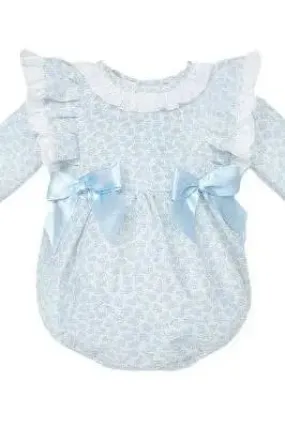 Girls Blue Floral Frilly Romper