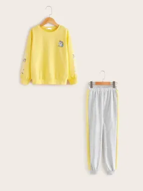 Girls Unicorn Print Pullover & Striped Side Sweatpants Set
