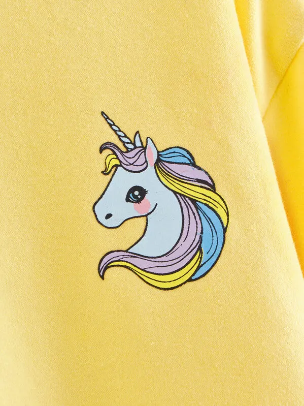 Girls Unicorn Print Pullover & Striped Side Sweatpants Set