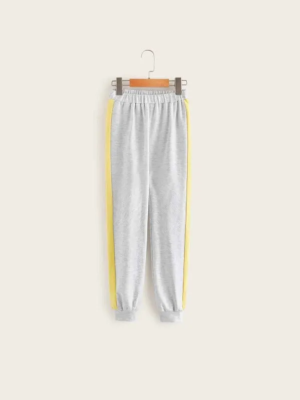 Girls Unicorn Print Pullover & Striped Side Sweatpants Set