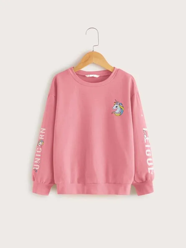 Girls Unicorn Print Pullover & Sweatpants Set