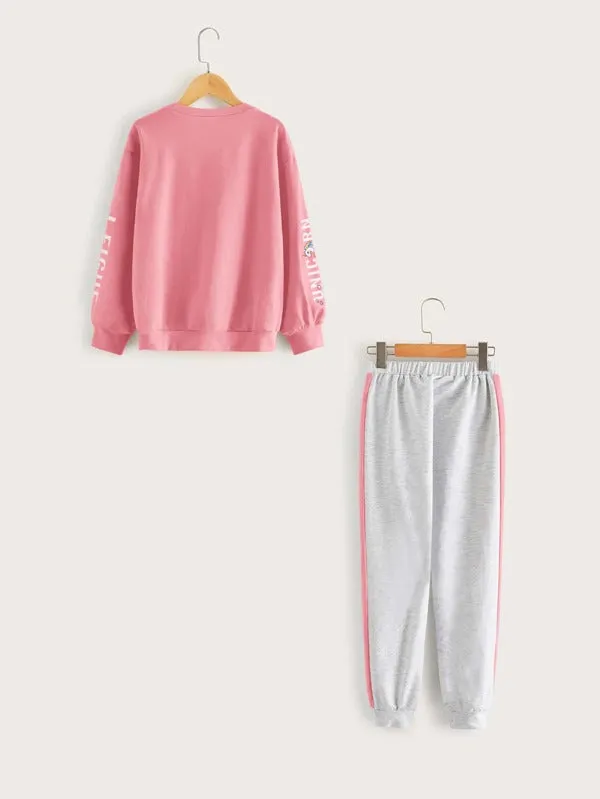 Girls Unicorn Print Pullover & Sweatpants Set