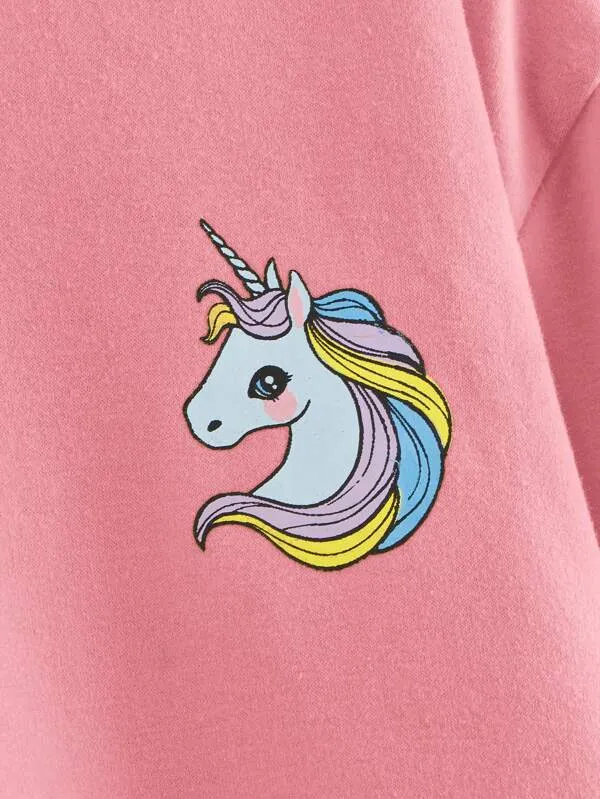 Girls Unicorn Print Pullover & Sweatpants Set