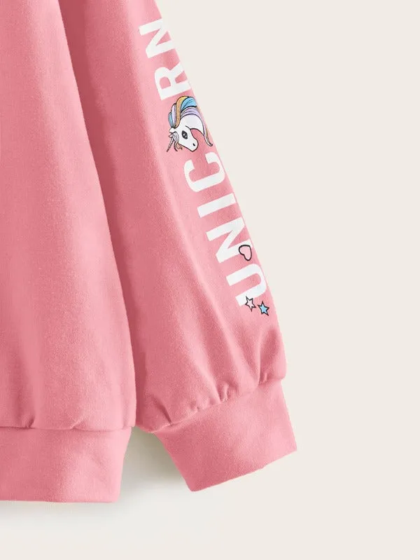 Girls Unicorn Print Pullover & Sweatpants Set