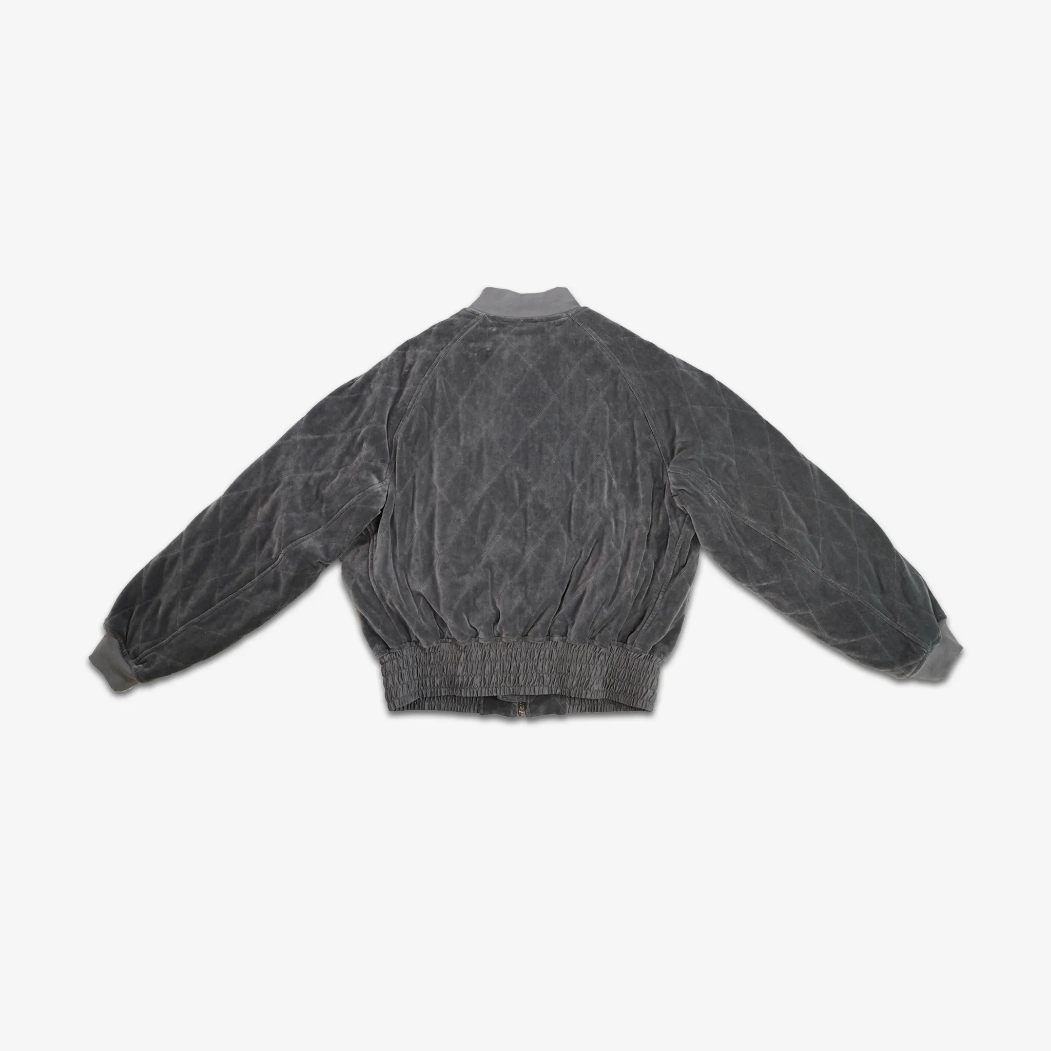 Grey Quilted Velvet Bomber Jacket