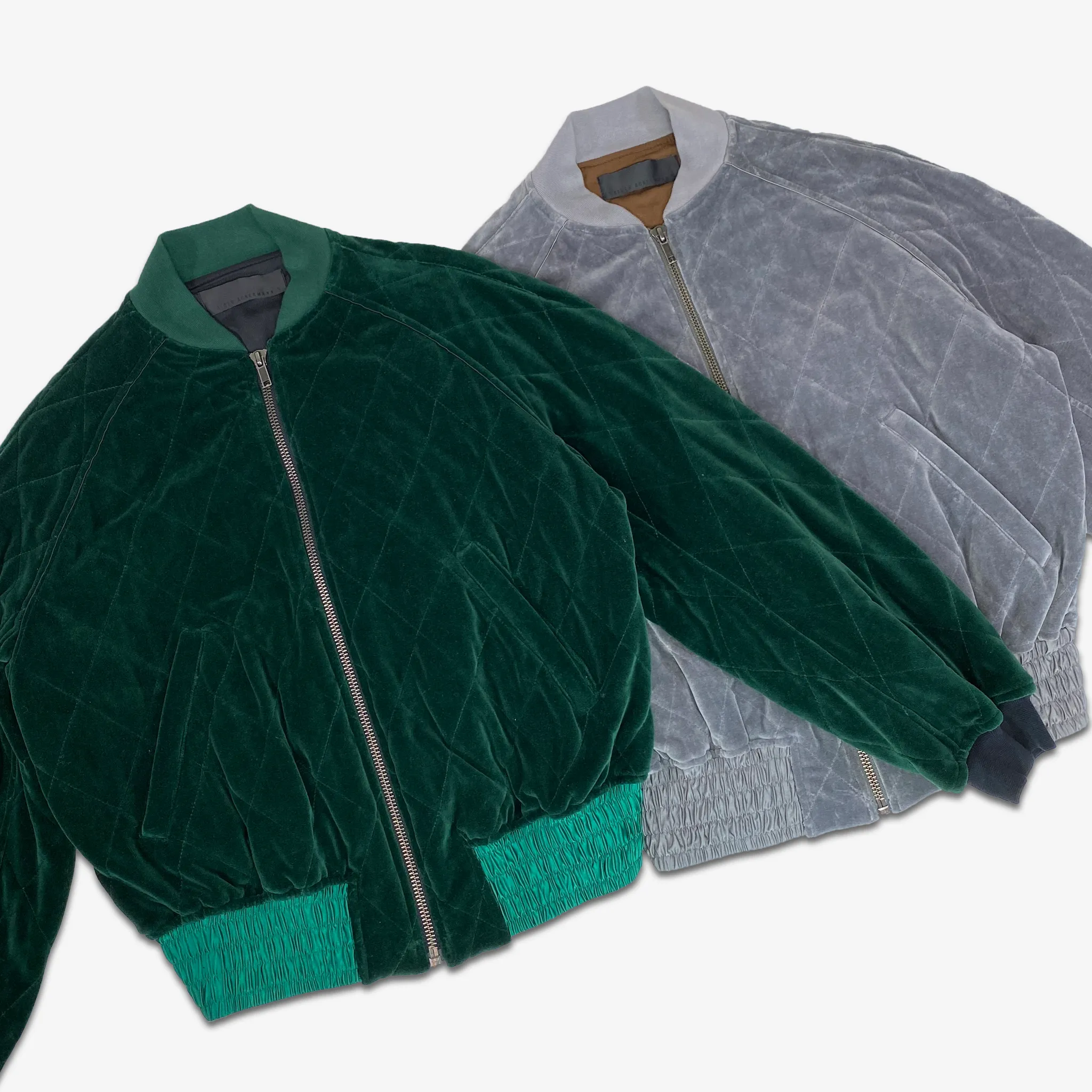 Grey Quilted Velvet Bomber Jacket