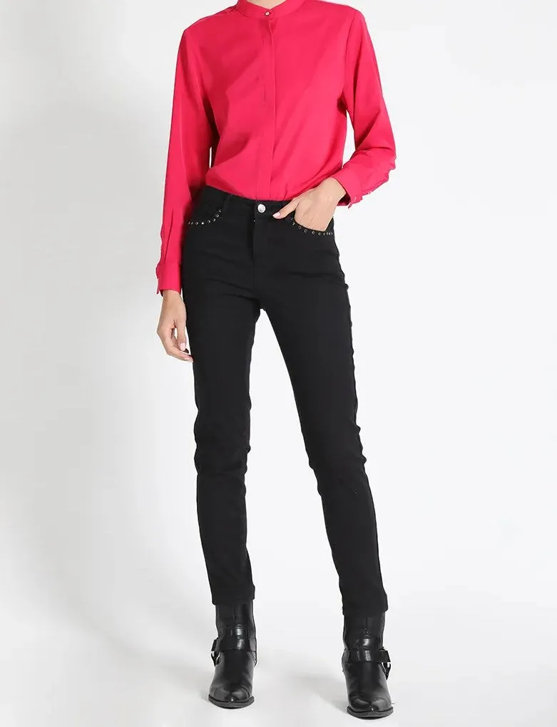 Jeans Mujer Color Skinny Push Up, Tiro Medio, Negro