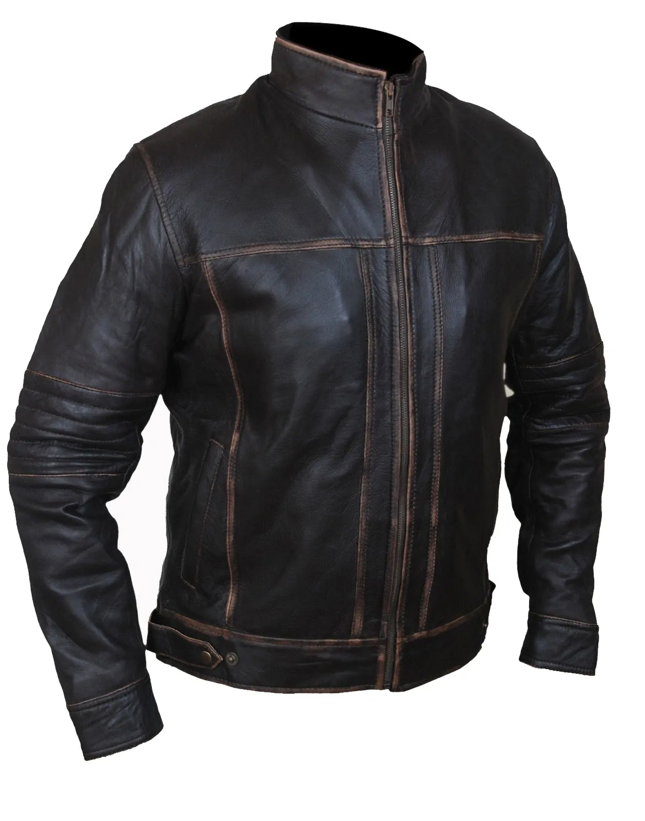Leather Jackets Hub Men's Real Cow Ruboff Leather Distressed Look Motorcycle Jacket (Black-Rubboff, Fencing Jacket) - 1501807