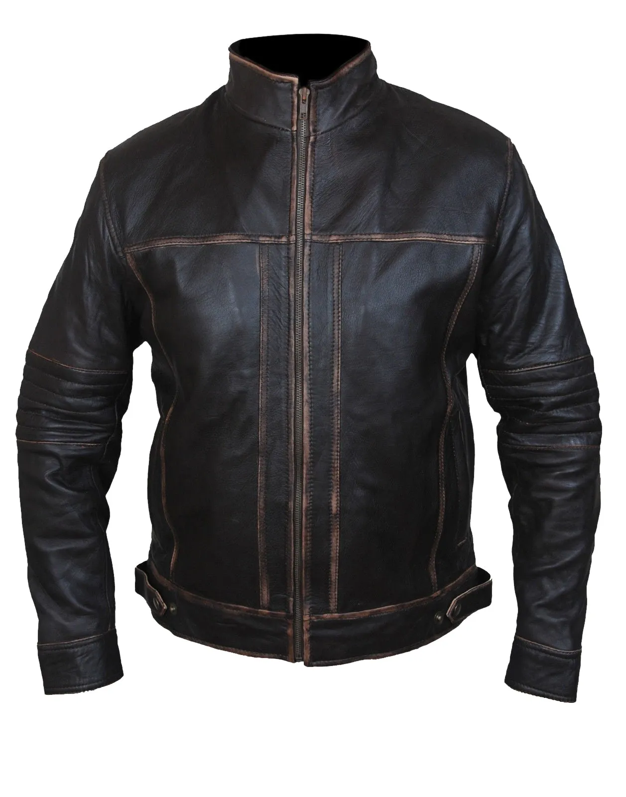 Leather Jackets Hub Men's Real Cow Ruboff Leather Distressed Look Motorcycle Jacket (Black-Rubboff, Fencing Jacket) - 1501807