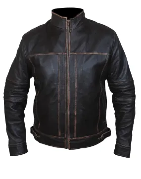 Leather Jackets Hub Men's Real Cow Ruboff Leather Distressed Look Motorcycle Jacket (Black-Rubboff, Fencing Jacket) - 1501807