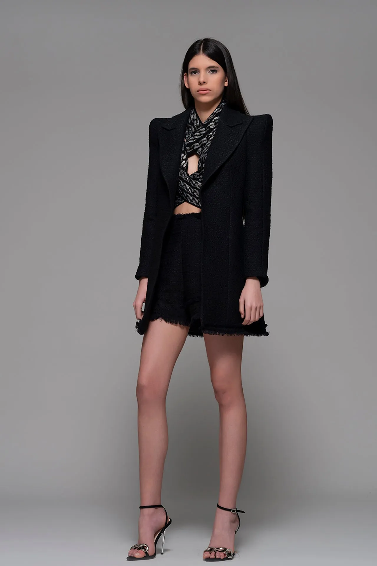 Long Blazer with Mini skirt and Crop Top