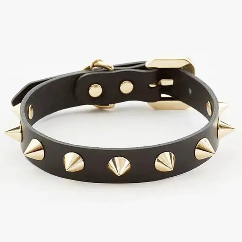 Luxurious Golden Spike Black Collar for Strong Dogs