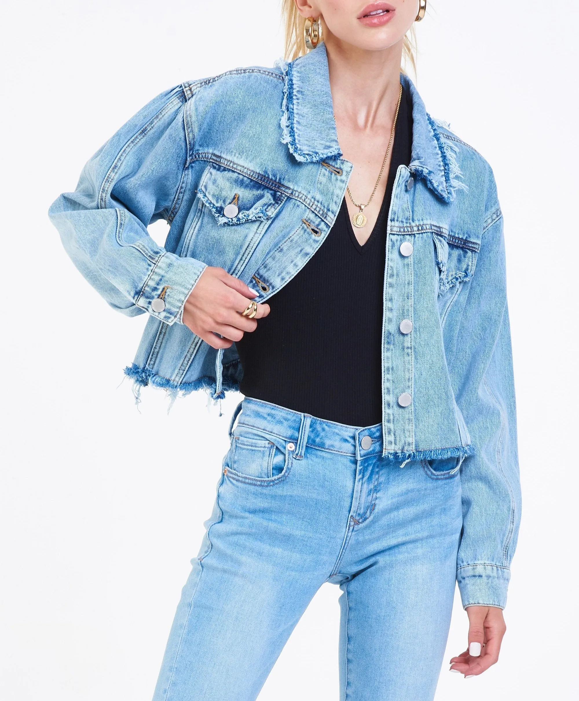 MAXINE DENIM DESTRUCTED JACKET ARGENTA