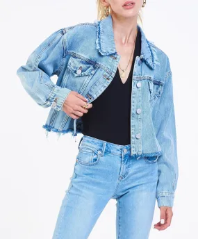 MAXINE DENIM DESTRUCTED JACKET ARGENTA