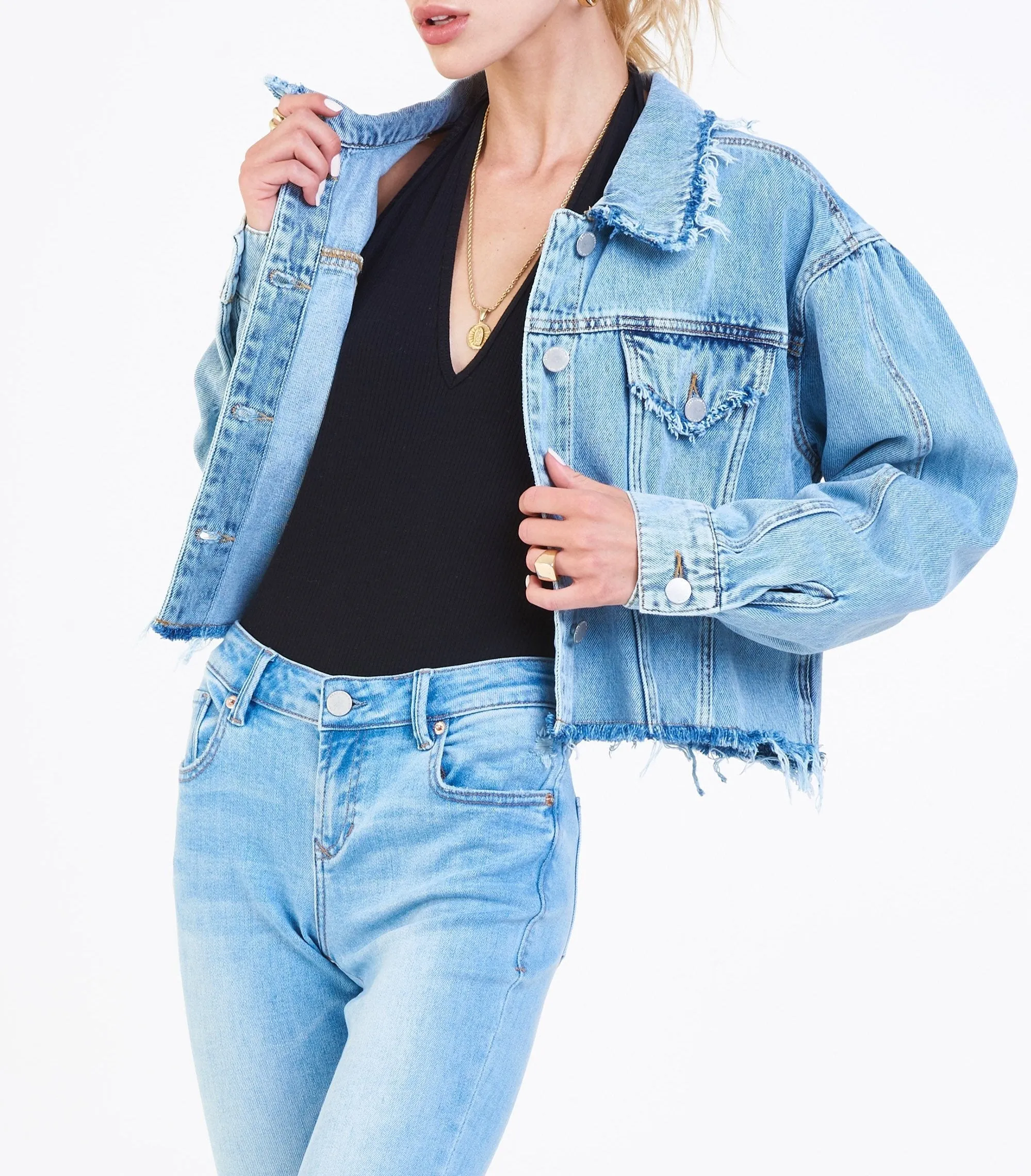 MAXINE DENIM DESTRUCTED JACKET ARGENTA