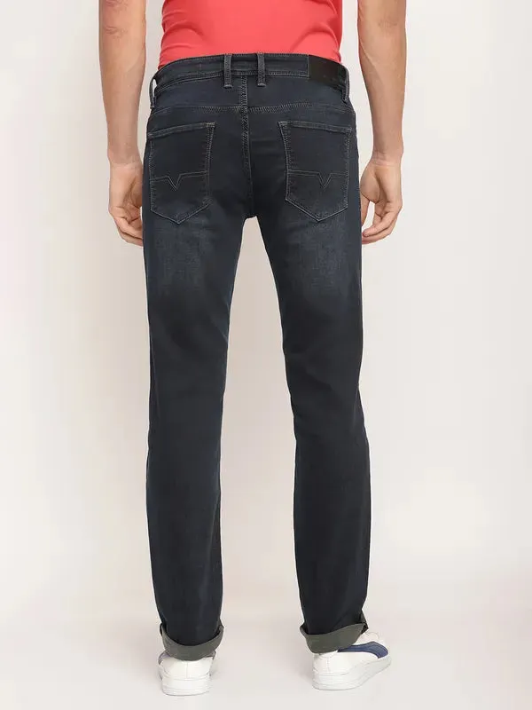 Octave Men Navy Blue Low Distress Stretchable Jeans