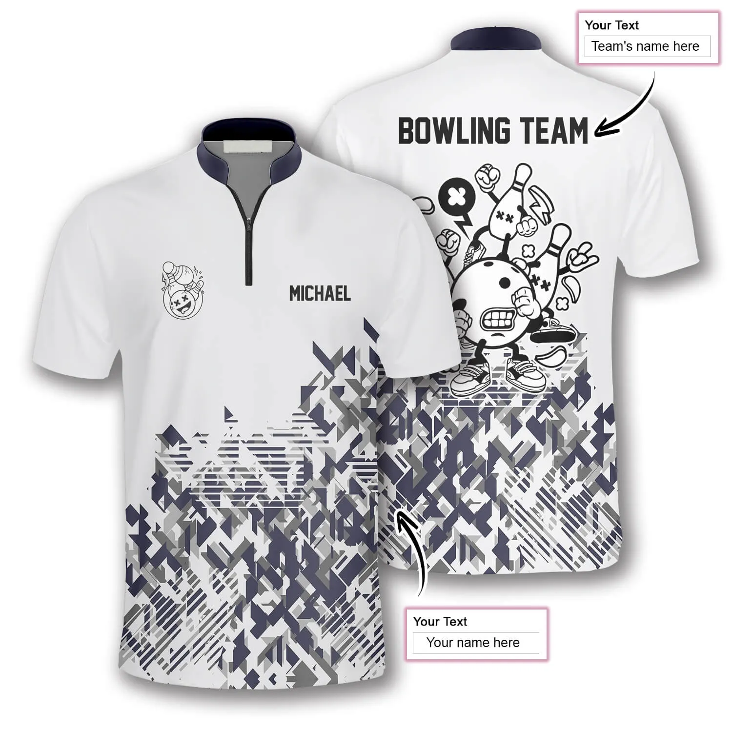 Personalized Name Funny Grey Abstract Custom Bowling Jerseys for Men, Best Shirt for Team Bowling