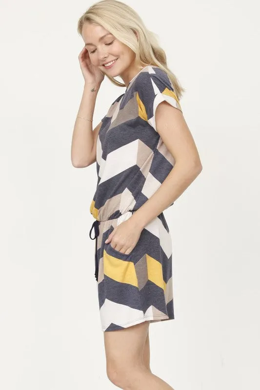 Plus Drawstring Chevron Romper
