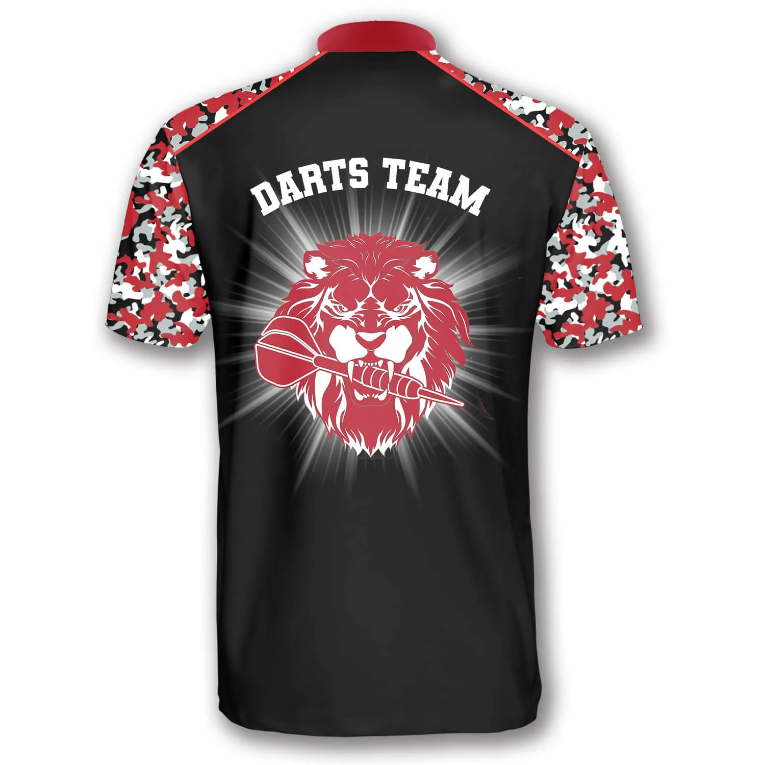 Red Lion Camouflage Custom Darts Jerseys for Men, Black and Camo Dart Jersey Shirt