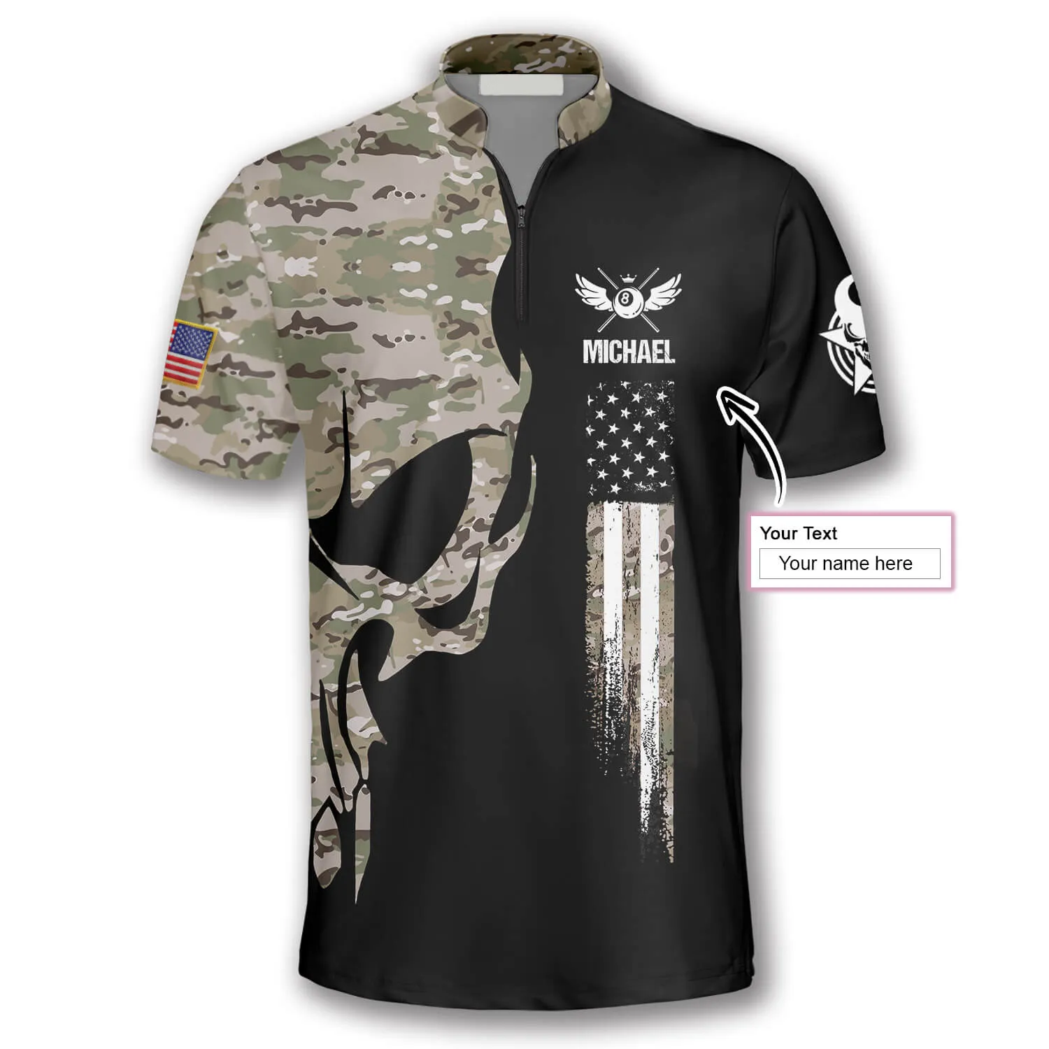 Skull Camouflage Custom Billiard Jerseys for Men, Idea Gift for Billiard Player, Skull Shirt