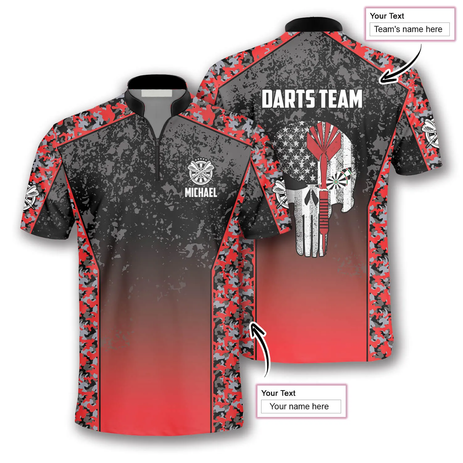 Skull Red Camouflage Custom Darts Jerseys for Men, Idea Gift for Dart Player, Skull Dart Shirt