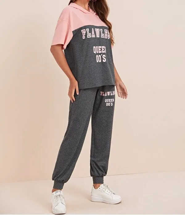Slogan Graphic Color Block Hoodie & Sweatpants Set