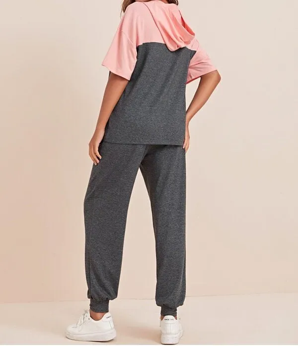 Slogan Graphic Color Block Hoodie & Sweatpants Set