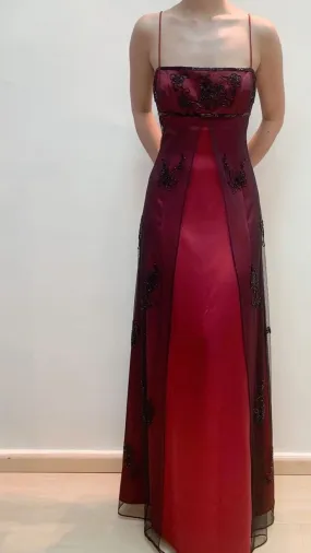 Vintage A line Square Neckline Red and Black Prom Dress