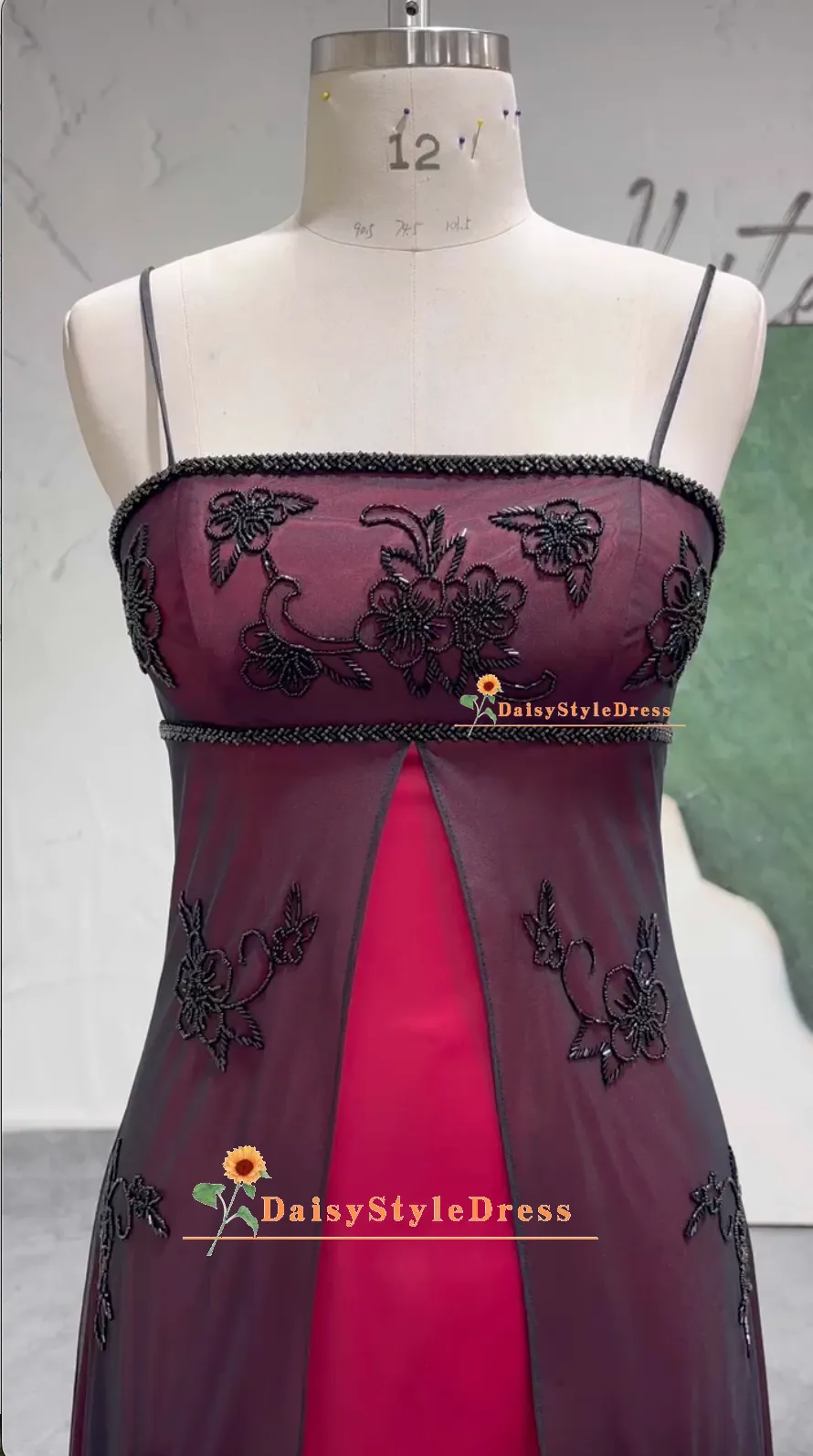 Vintage A line Square Neckline Red and Black Prom Dress