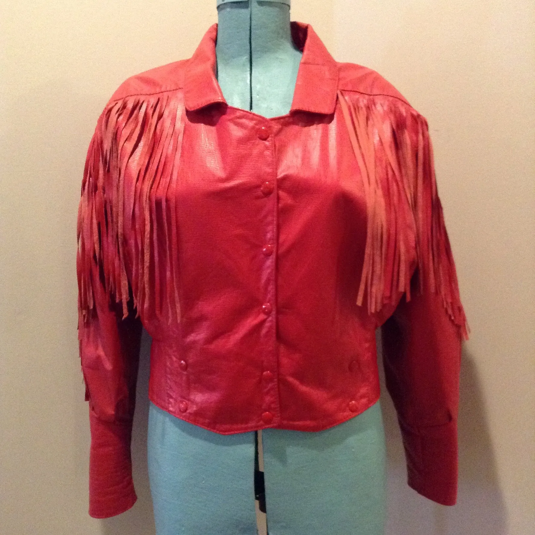 Vintage The Leather Ranch Red Fringe Leather Jacket, Made in Canada, SOLD